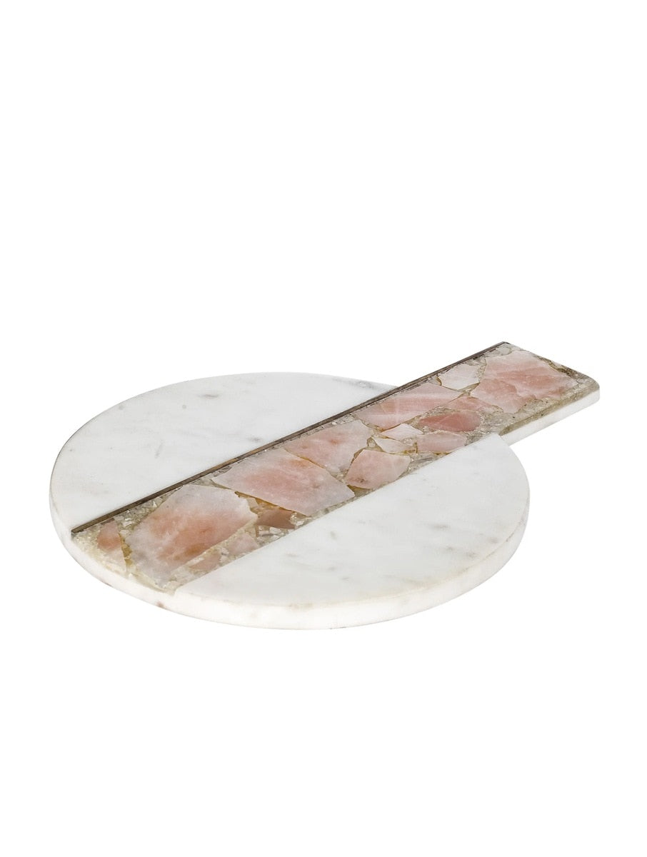White Marble Platter with Semi-Precious Stone Inlay
