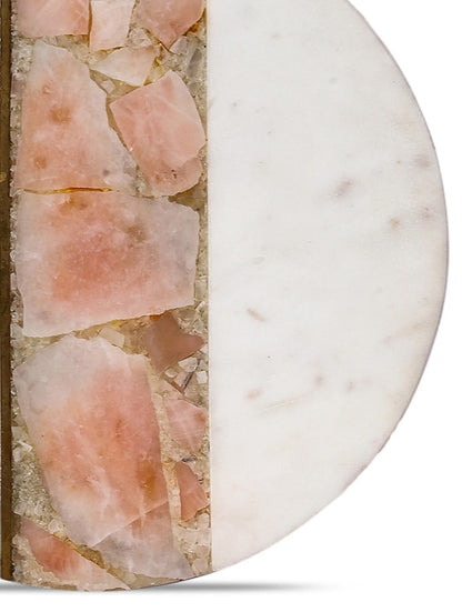 White Marble Platter with Semi-Precious Stone Inlay