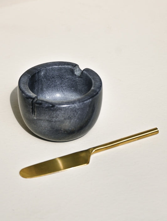 Grey Marble Butter Bowl with Butter Knife