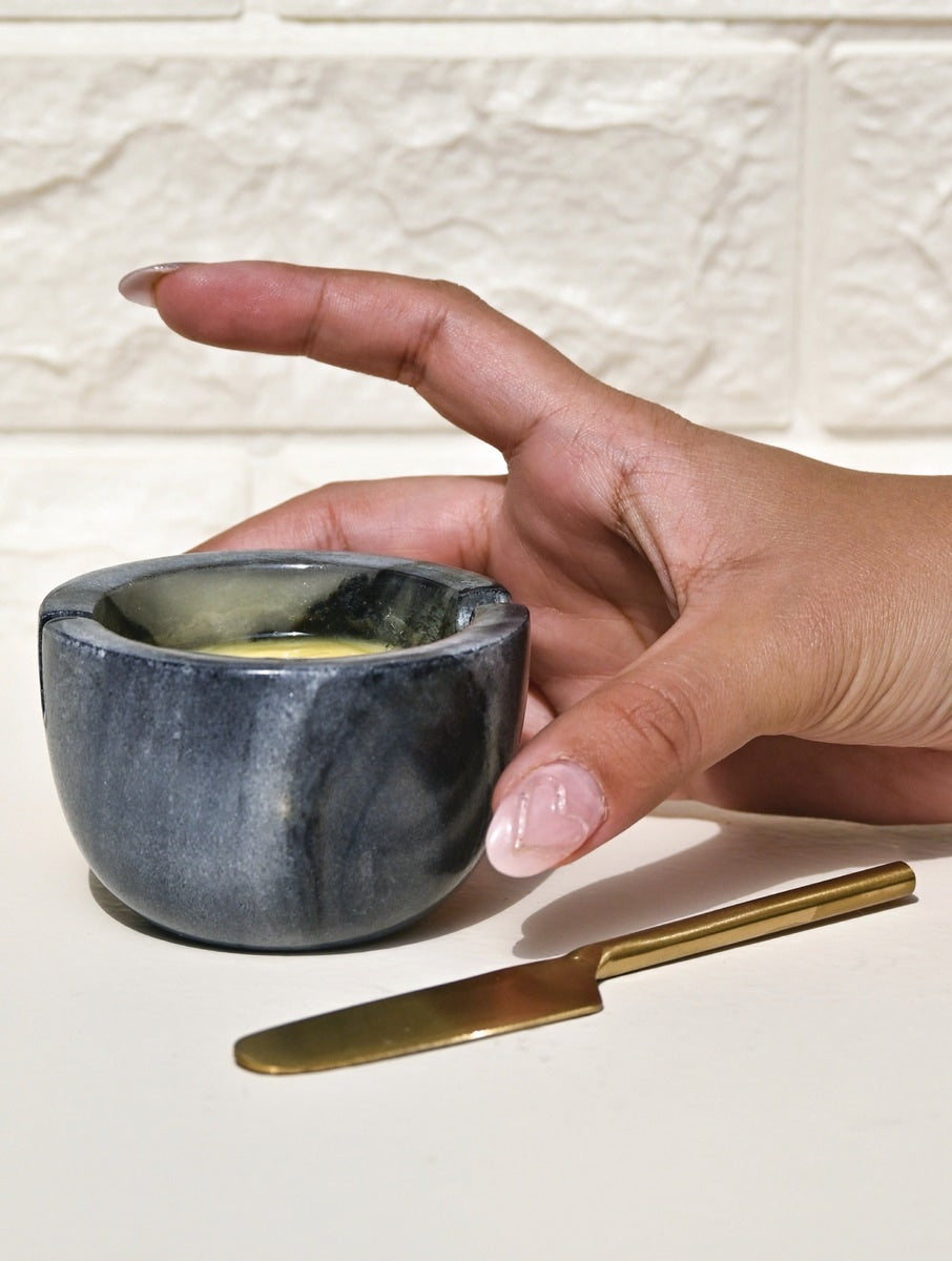 Grey Marble Butter Bowl with Butter Knife