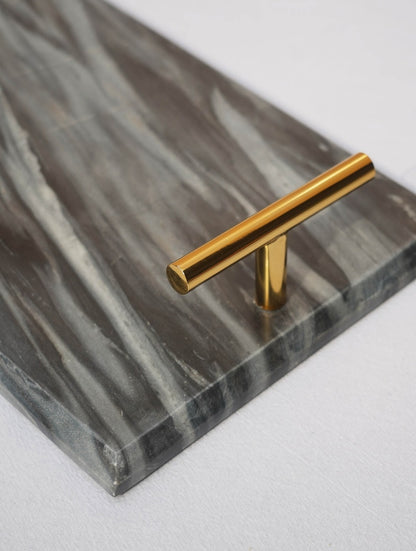 Grey Marble Serving Tray with Metal Handles