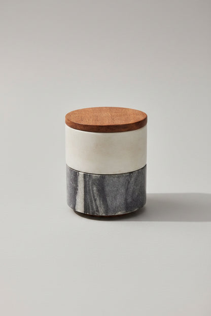 White and Grey Stackable Marble Jar Set with Wooden Lids