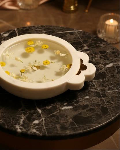 White Marble Urli with Metal Detailing