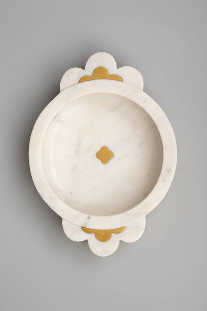 White Marble Urli with Metal Detailing