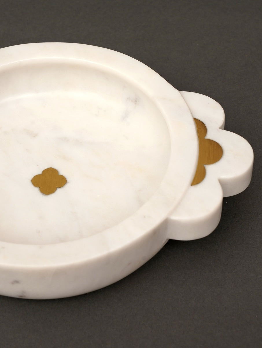 White Marble Urli with Metal Detailing