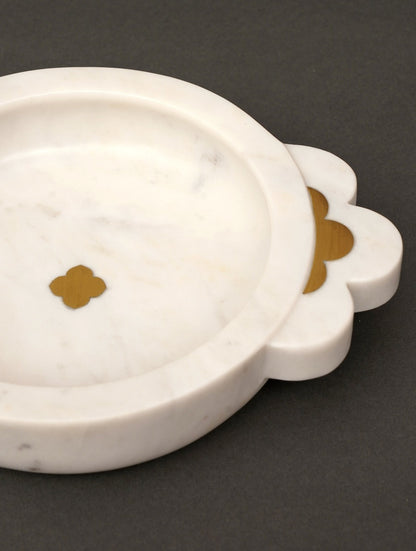 White Marble Urli with Metal Detailing