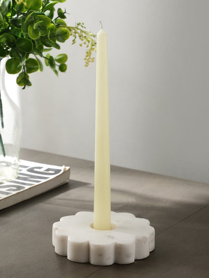 White Marble Flower Taper Candle Holder