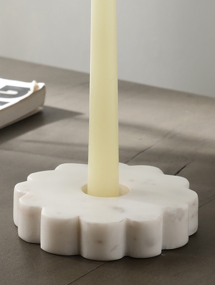 White Marble Flower Taper Candle Holder