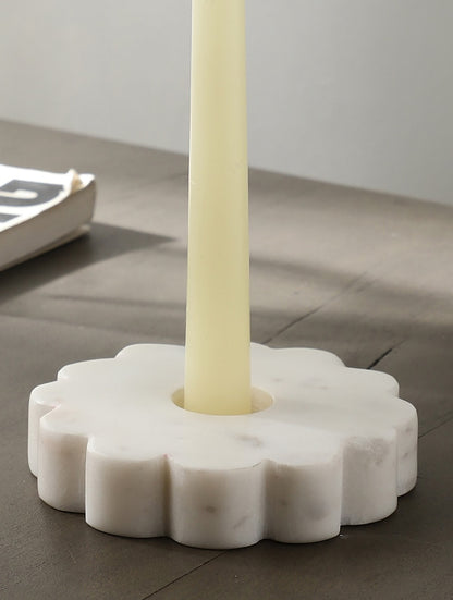 White Marble Flower Taper Candle Holder