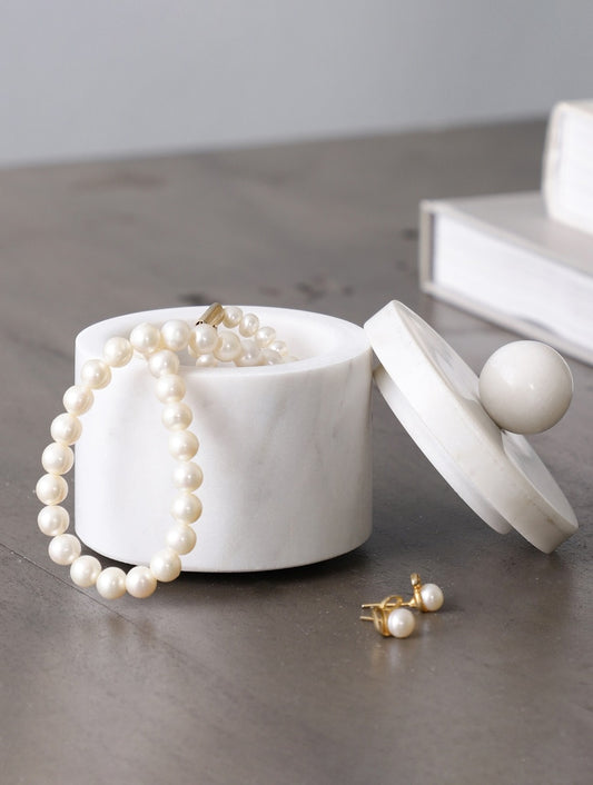 White Marble Storage Jar with Marble Lid