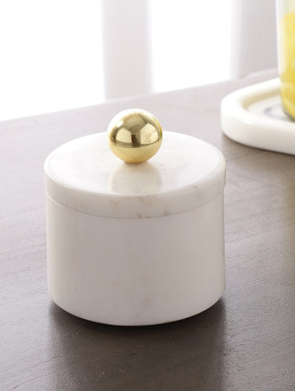 White Marble Storage Jar with Metal Knob
