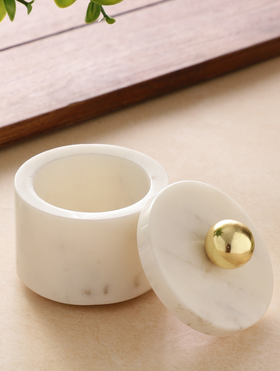 White Marble Storage Jar with Metal Knob