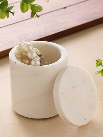 White Marble Storage Container with Flat Lid