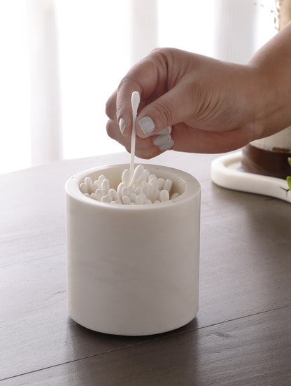 White Marble Storage Container with Flat Lid