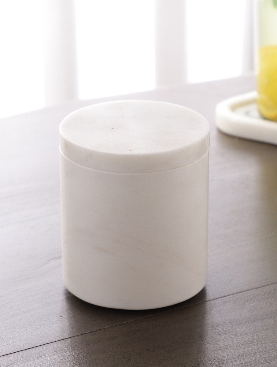 White Marble Storage Container with Flat Lid