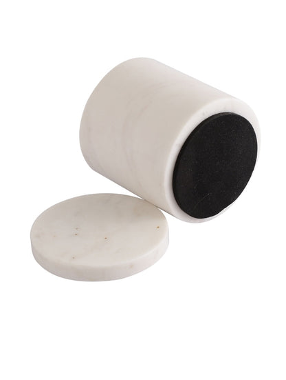 White Marble Storage Container with Flat Lid