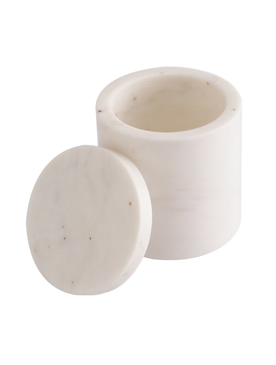 White Marble Storage Container with Flat Lid