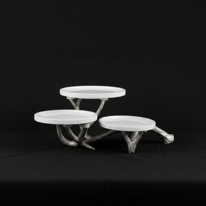 White Marble Three-Dish Serving Stand with Metal Base