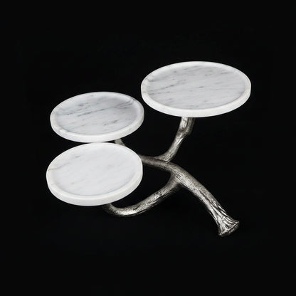 White Marble Three-Dish Serving Stand with Metal Base