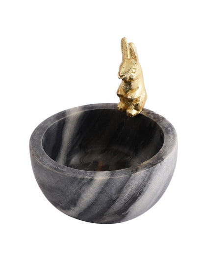 Grey Marble Bowl with Metal Rabbit Accent