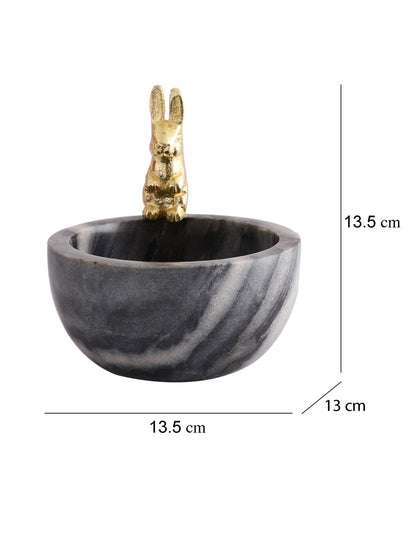 Grey Marble Bowl with Metal Rabbit Accent