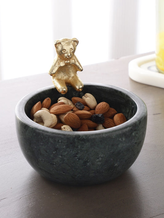Black Marble Bowl with Metal Bear Accent