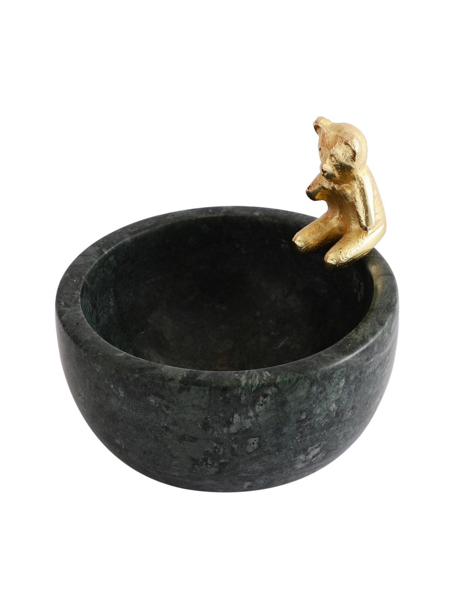 Black Marble Bowl with Metal Bear Accent
