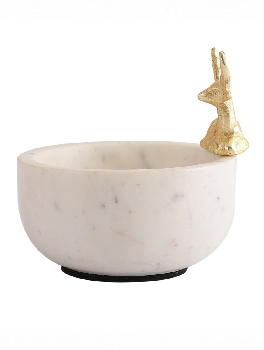 White Marble Bowl with Metal Deer Accent