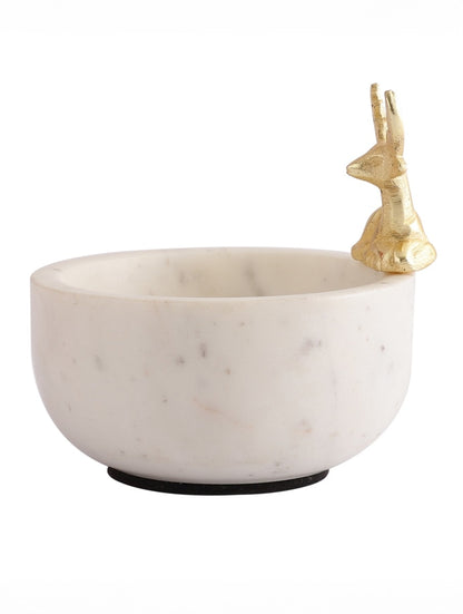 White Marble Bowl with Metal Deer Accent