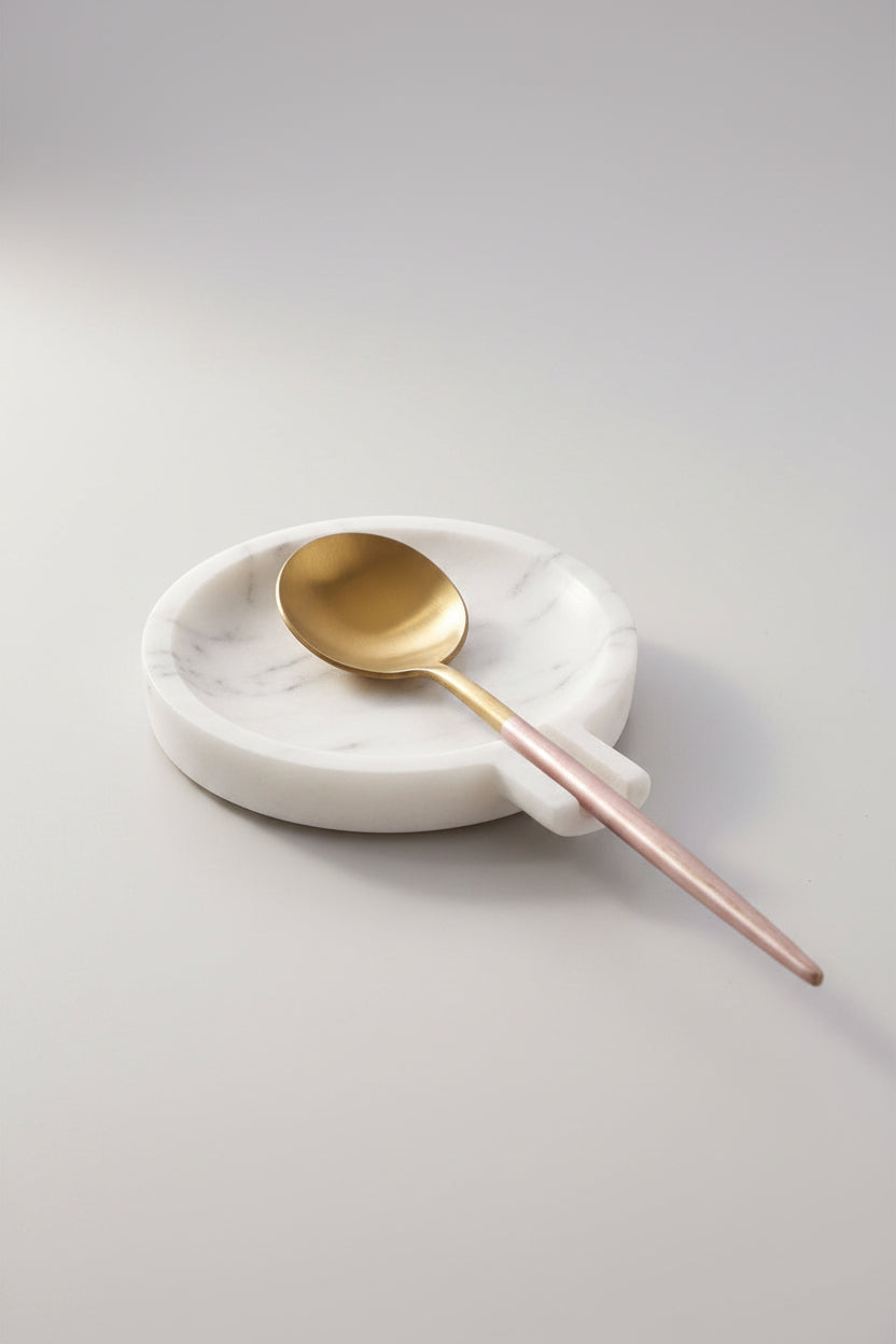 White Marble Round Serving Dish with Handle