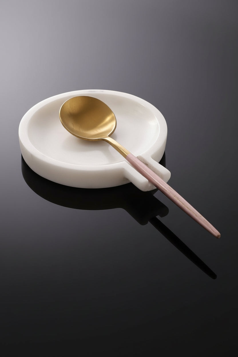 White Marble Round Serving Dish with Handle