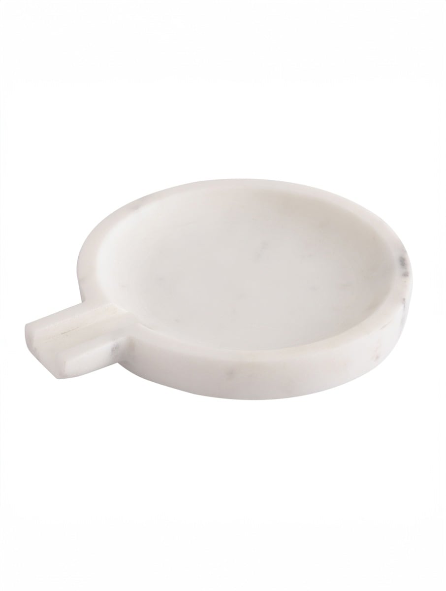 White Marble Round Serving Dish with Handle