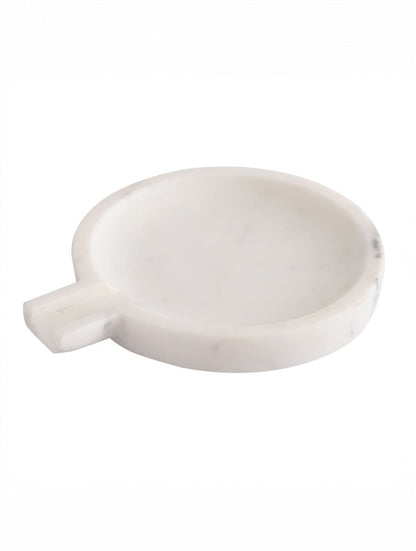 White Marble Round Serving Dish with Handle