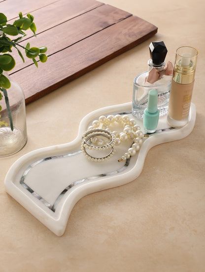 White Marble Abstract Platter with Inlaid Border