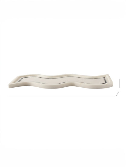 White Marble Abstract Platter with Inlaid Border