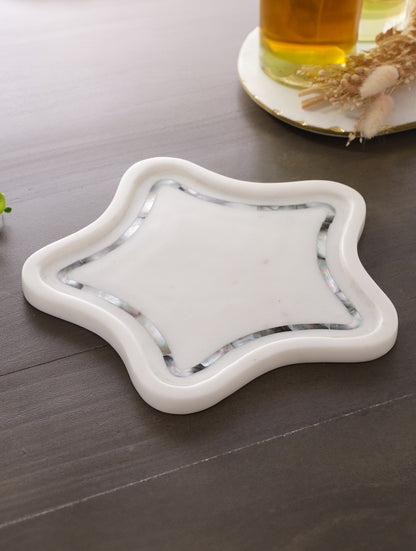 White Marble Star Platter with Inlaid Border