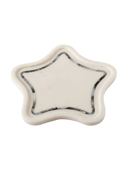 White Marble Star Platter with Inlaid Border