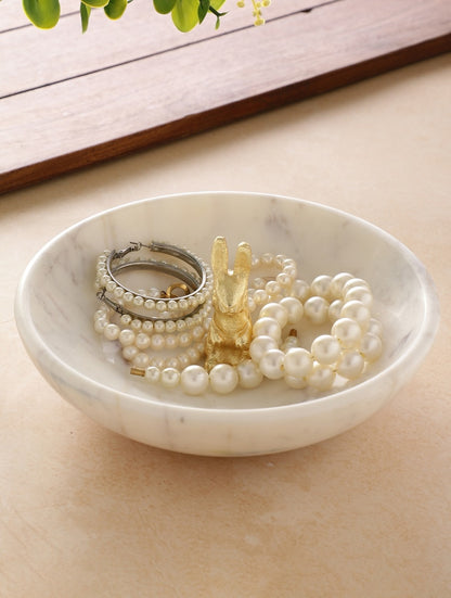 White Marble Decorative Bowl with Metal Accent
