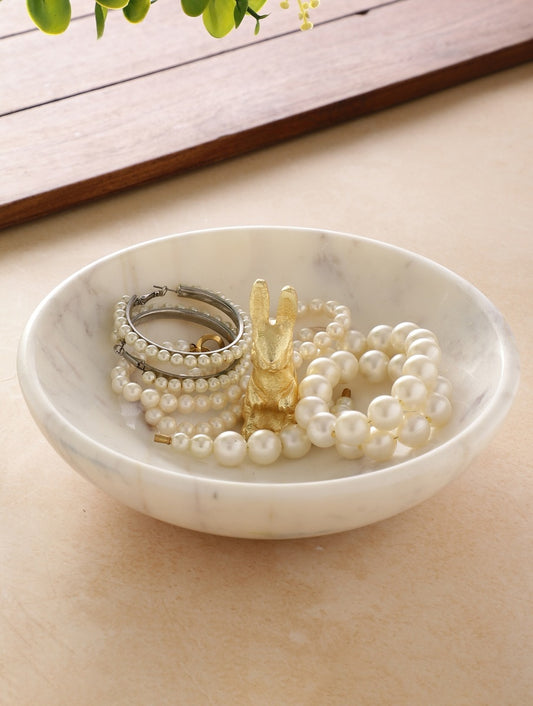 White Marble Decorative Bowl with Metal Accent