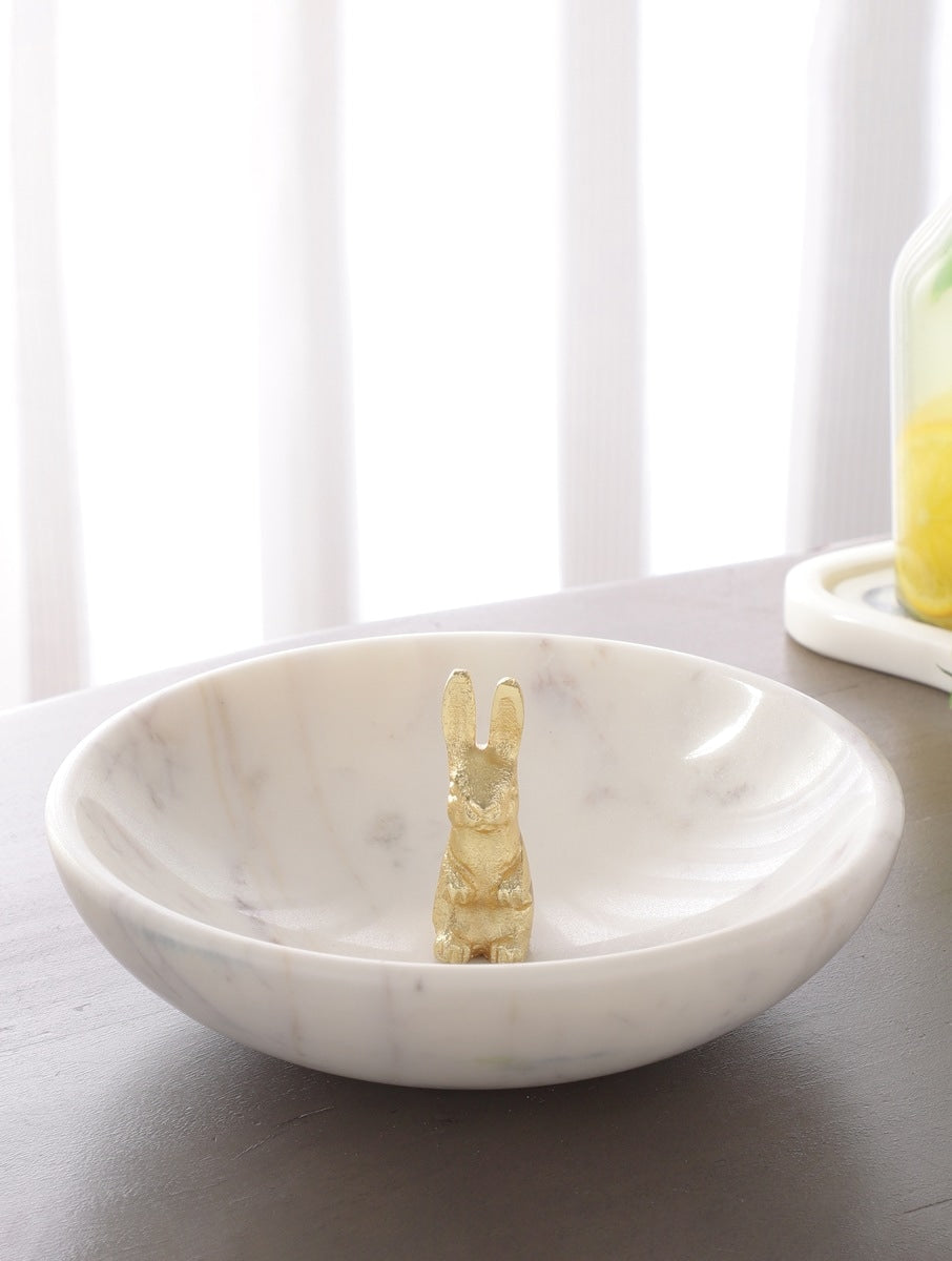 White Marble Decorative Bowl with Metal Accent