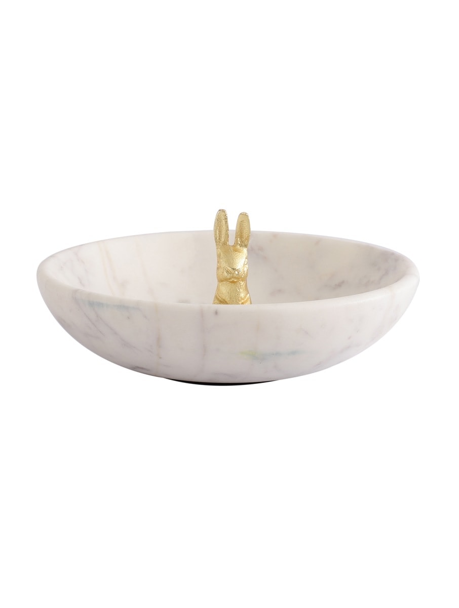 White Marble Decorative Bowl with Metal Accent