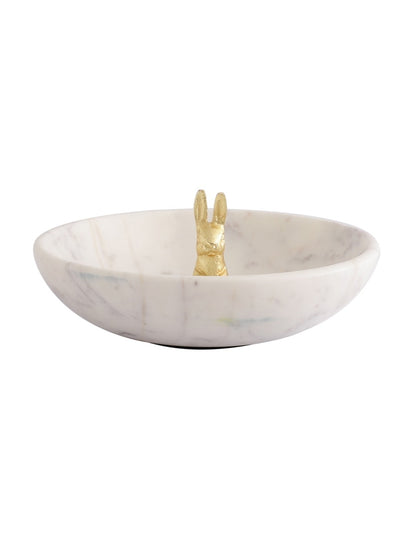White Marble Decorative Bowl with Metal Accent