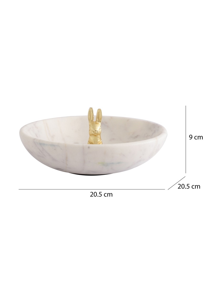 White Marble Decorative Bowl with Metal Accent