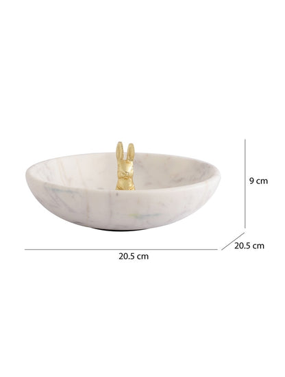 White Marble Decorative Bowl with Metal Accent