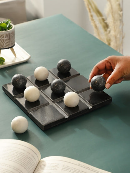 Black and White Marble Tic-Tac-Toe Game Set