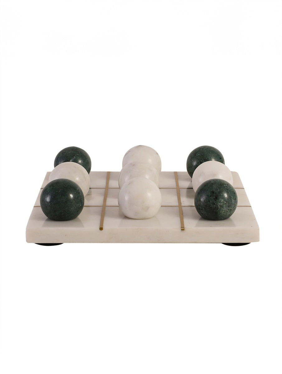White Marble Tic-Tac-Toe Game Set with Contrasting Pieces