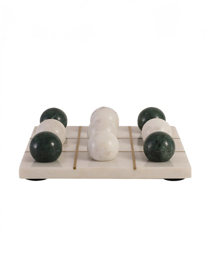 White Marble Tic-Tac-Toe Game Set with Contrasting Pieces