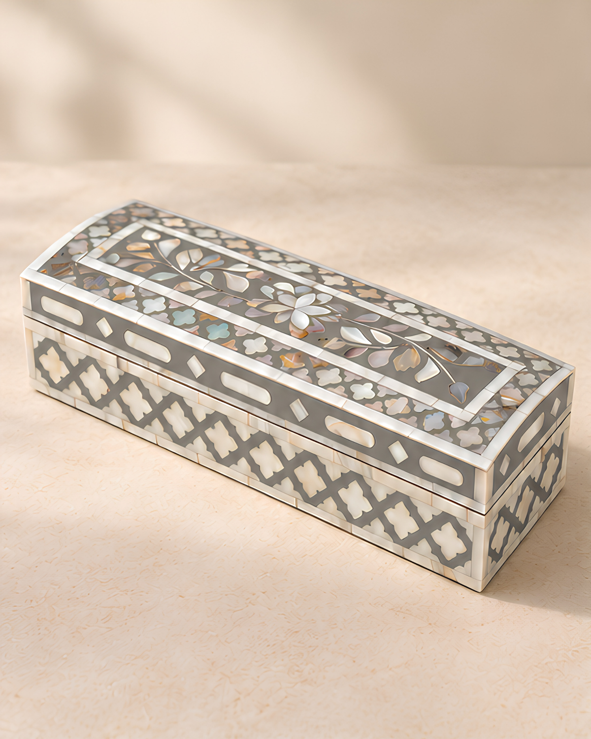 Silver Mist Mother of Pearl Inlay Jewelry & Keepsake Box