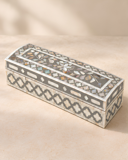 Silver Mist Mother of Pearl Inlay Jewelry & Keepsake Box