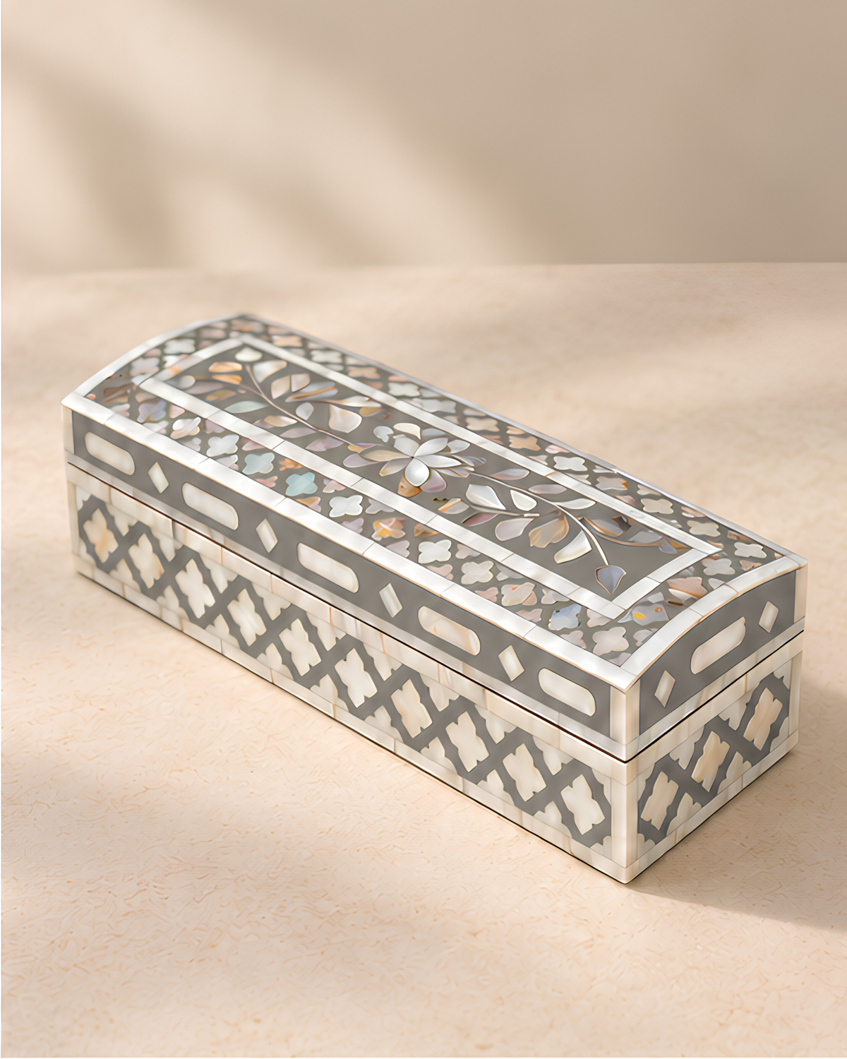 Silver Mist Mother of Pearl Inlay Jewelry & Keepsake Box